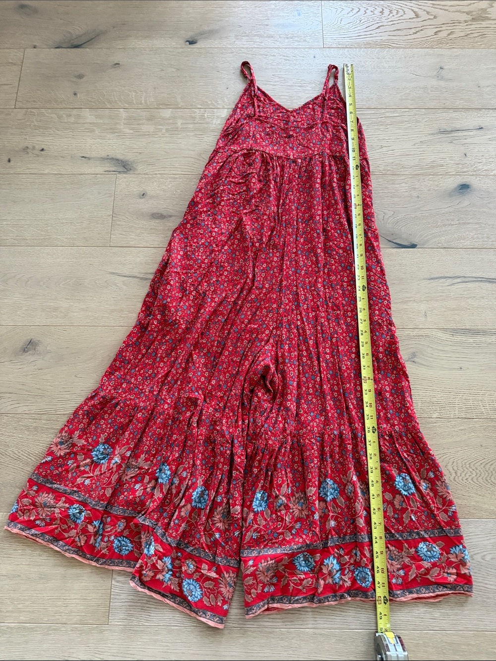 Natural Life Wide Leg Jumper Bohemian Oversized Jumpsuit Size Small Red Floral - Picture 4 of 6